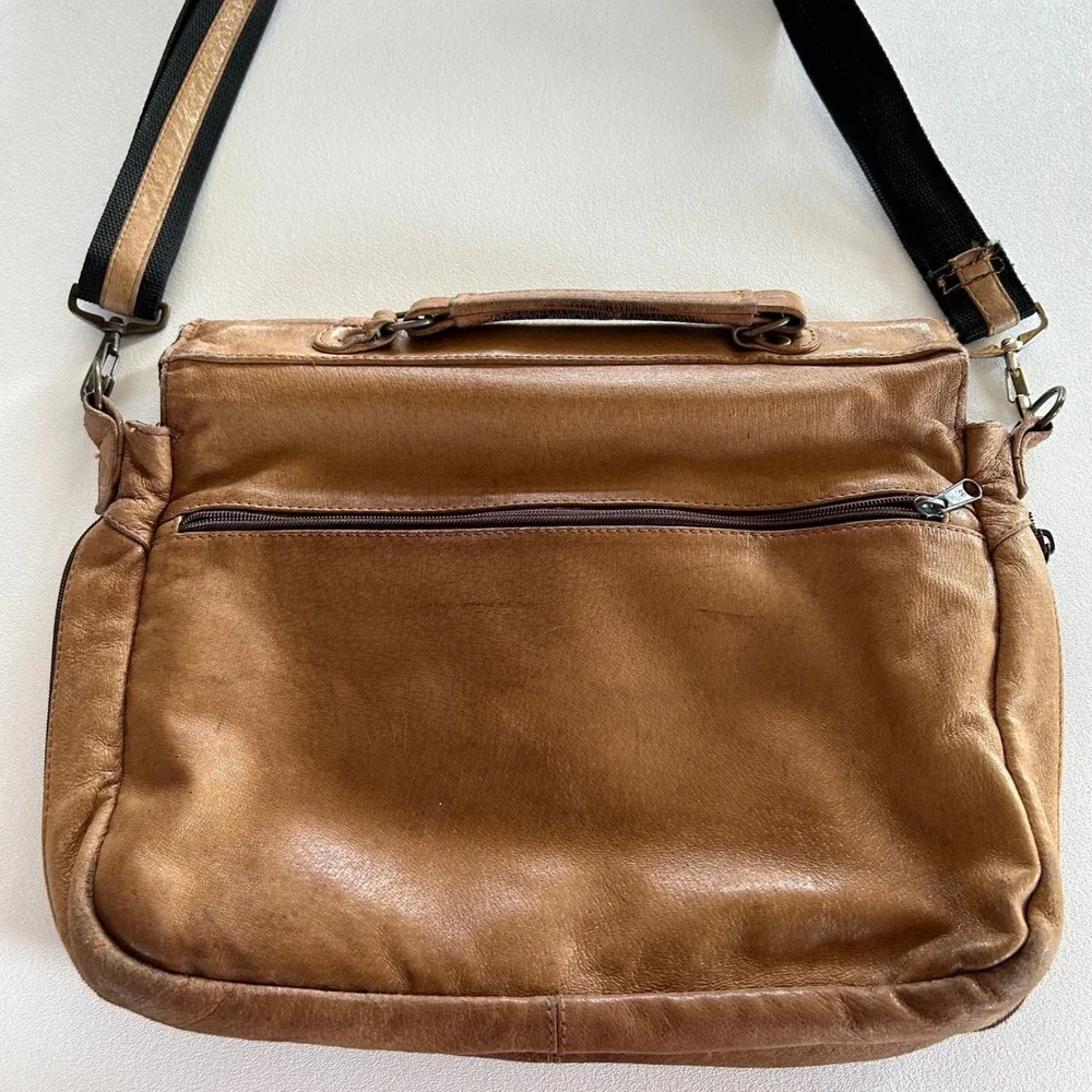 Unisex‎ Vintage Messenger Bag Tan Brown Distressed Leather Satchel Academic Boho